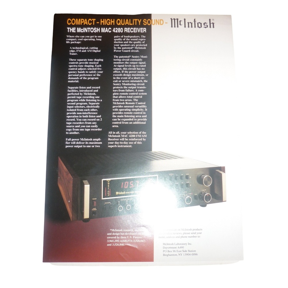 Vintage McIntosh MAC 4280 Receiver Original Print Ad Advertisement 1980s 11x8.5